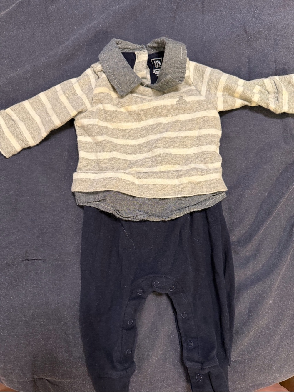 GAP Baby Navy and Light Gray Striped One-Piece